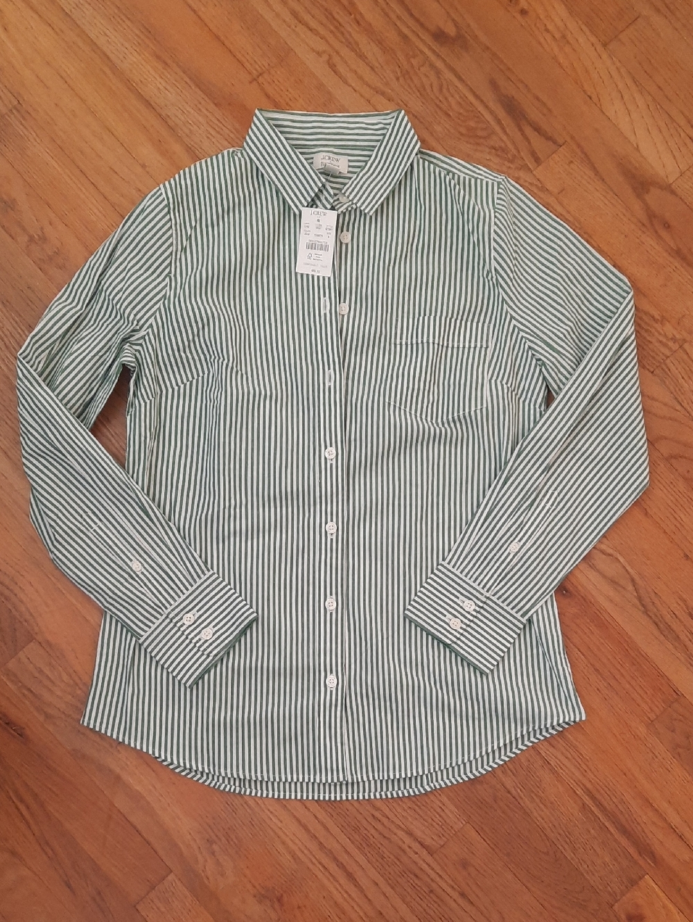NWT J Crew Factory Green And White Stripe Button Up Top Small
